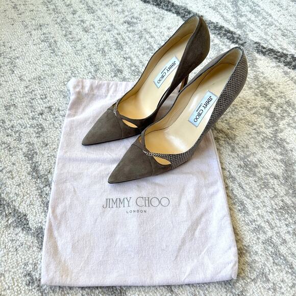 Jimmy Choo Grey Suede & Snakeskin Pumps Size 38 - Picture 2 of 14